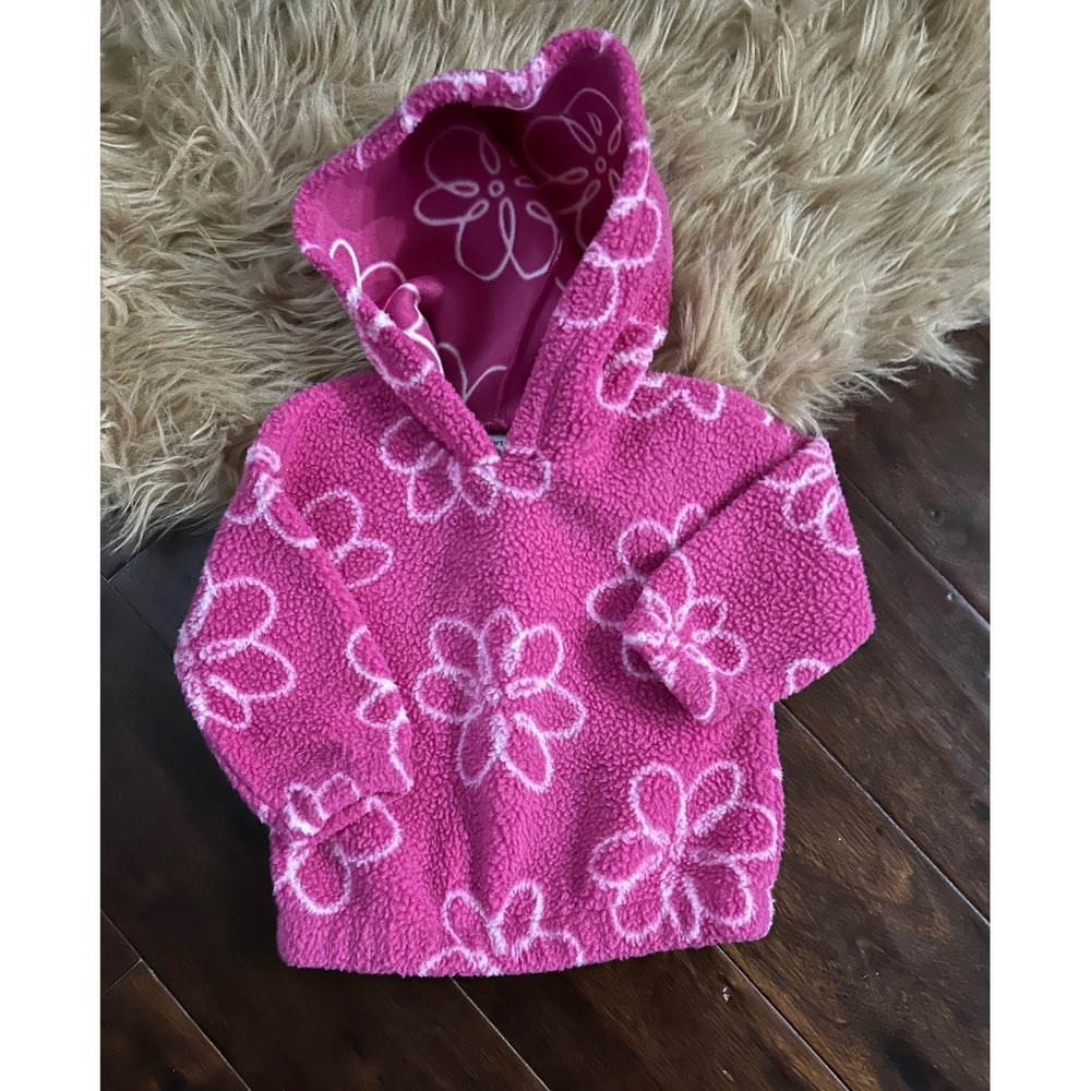 Carters‎ Flower Hoodie Pullover Fuzzy Pink Girls Toddler Sweatshirt 18M